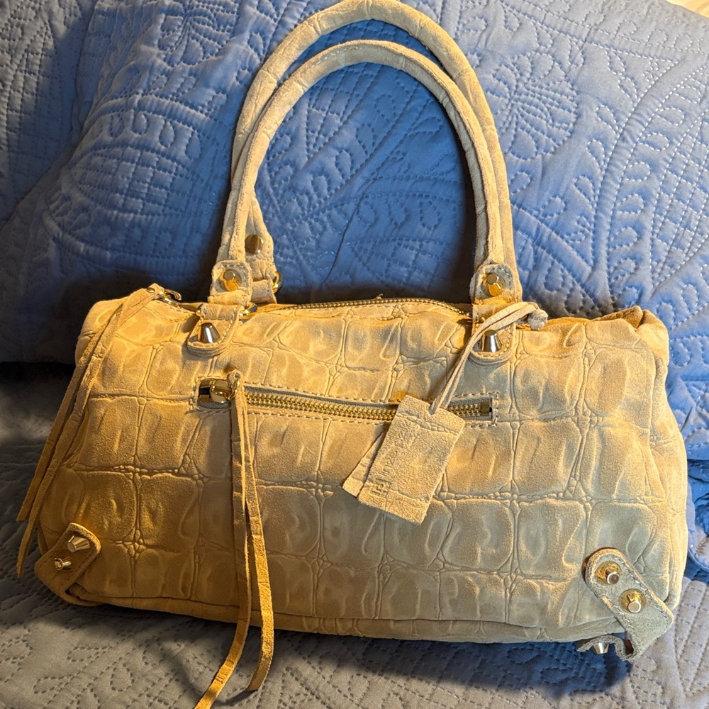 Linea Pelle Elegant Crocodile-Embossed Tan Leather Handbag